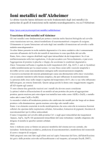 Ioni metallici nell`Alzheimer