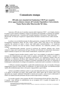 Comunicato stampa 200 mila euro stanziati da Fondazione CRUP