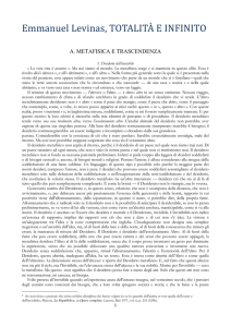 Lévinas, Totalità e infinito, sez I, A. Metafisica e