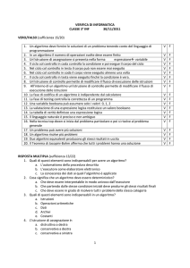 VERIFICA DI INFORMATICA CLASSE 3° INF 30/11/2011 VERO
