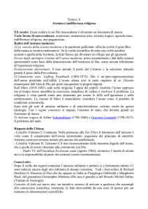 Tema n. 6 Atesimo e indifferenza religiosa XX secolo: il non credere