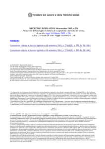 DECRETO LEGISLATIVO 10 settembre 2003, n.276 Attuazione