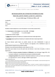 Consenso informato PMA II, III livello Genera Veneto