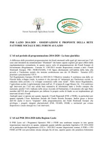 L`AS nel PSR 2014-2020 della Regione Lazio
