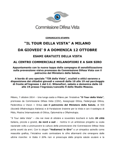 "Tour della vista" a Milano da giovedì 9 a domenica 12 ottobre