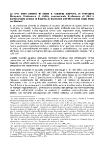 La crisi delle società di calcio e l`azienda sportiva, di Francesco