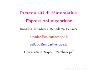 Prerequisiti di Matematica Espressioni algebriche