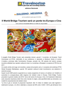 Il World Bridge Tourism sarà un ponte tra Europa e Cina