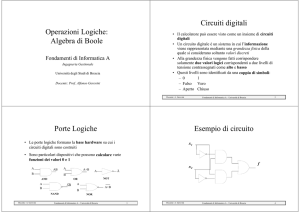Operazioni Logiche: Algebra di Boole Circuiti digitali Porte Logiche