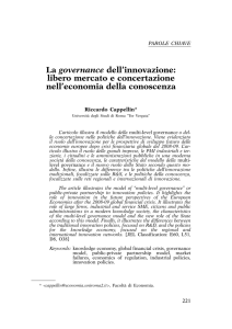 La governance dell`innovazione: libero mercato e concertazione nell
