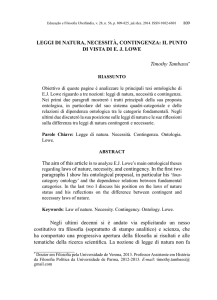 Leggi di natura, necessità, contingenza: iL punto di vista di e. J