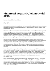 Azione - Settimanale di Migros Ticino «Interessi negativi», leitmotiv