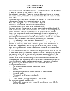 “Lettera di Eugenio Barba”. Il CIELO DEL TEATRO Discorso in