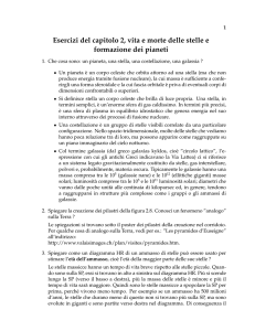 Esercizi del capitolo 2, vita e morte delle stelle e formazione dei