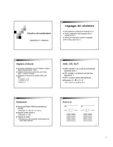 Linguaggio del calcolatore Algebra di Boole AND, OR, NOT