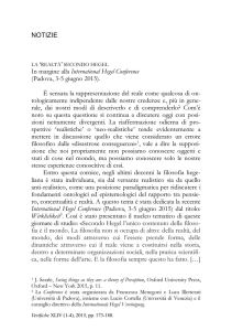 NOTIZIE In margine alla International Hegel Conference