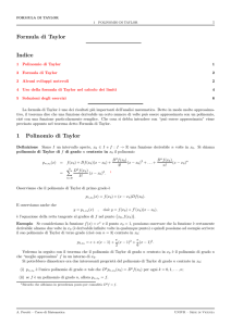 Formula di Taylor Indice 1 Polinomio di Taylor