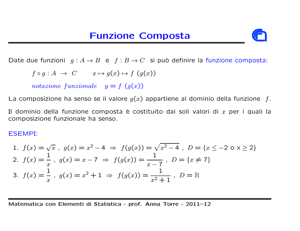 Funzione Composta Dipartimento Di Matematica