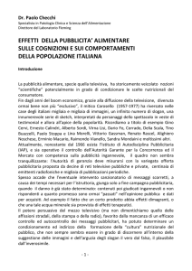 EFFETTI DELLA PUBBLICITA` ALIMENTARE SULLE COGNIZIONI E