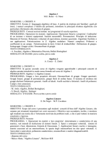 Algebra 1 ME Rossi – G. Niesi SEMESTRE: 1, CREDITI