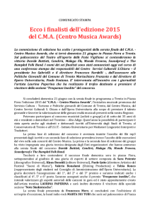 Ecco i finalisti dell`edizione 2015 del C.M.A. (Centro Musica Awards)