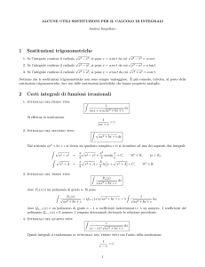 1 Sostituzioni trigonometriche 2 Certi integrali di funzioni irrazionali