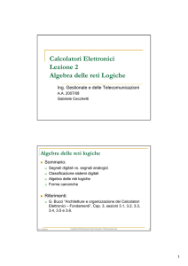 Calcolatori Elettronici Lezione 2 Algebra delle reti Logiche