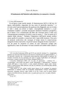 Il fondamento dell`identità nella dialettica tra memoria e ricordo 1. L