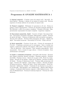 Programma di ANALISI MATEMATICA 1