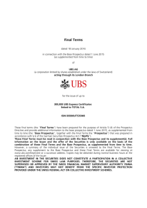 Final Terms e Condizioni Definitive UBS Express