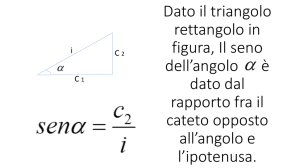 Il seno dell`angolo è dato dal rapporto fra il cateto opposto all`angolo