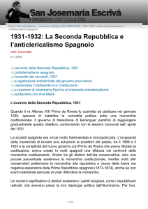 1931-1932: La Seconda Repubblica e l  anticlericalismo Spagnolo
