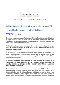 PAPA/ Socci: da Fatima a Roma, la "rivoluzione" di Benedetto che