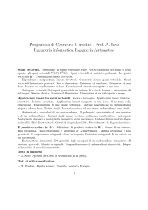 Programma di Geometria II modulo , Prof. A. Savo Ingegneria