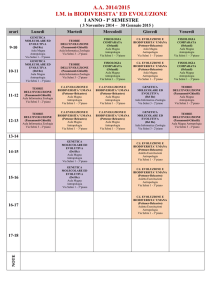 A.A. 2014/2015 LM. in BIODIVERSITA` ED EVOLUZIONE