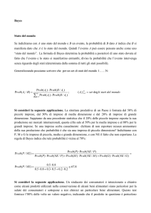 Bayes Stato del mondo Se indichiamo con A uno stato del mondo e