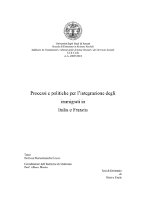 Processi e politiche per l‟integrazione degli immigrati in Italia e