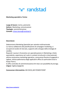 Marketing specialist a Torino Luogo di lavoro: torino, piemonte