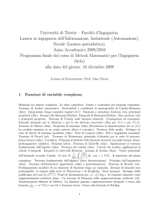 Programma finale del corso di Metodi Matematici, a.a. 2009-10
