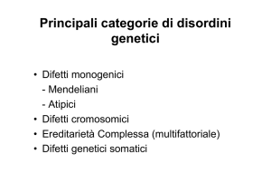 Principali categorie di disordini genetici