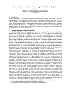 La complessità di calcolo degli algoritmi