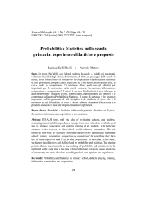 Probabilità e Statistica nella scuola primaria: esperienze didattiche e