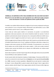 MORBILLO, IN CAMPANIA OLTRE 9 MILA BAMBINI NATI NEL 2012