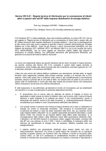 Norma CEI 0-21 : Regola tecnica di riferimento per la connessione