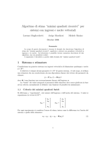Algoritmo di stima “minimi quadrati ricorsivi” per sistemi con ingressi