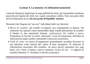 Lezione 4. La moneta e le istituzioni monetarie