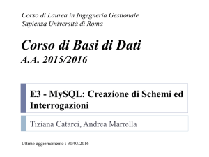 Corso di Basi di Dati - Dipartimento di Informatica e Sistemistica