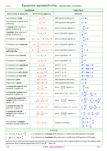 Equazioni parametriche: tabella delle condizioni