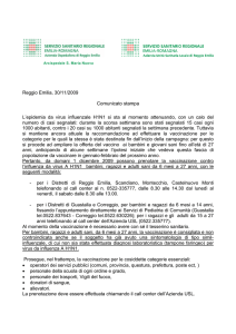 Reggio Emilia, 30/11/2009 Comunicato stampa L`epidemia da virus