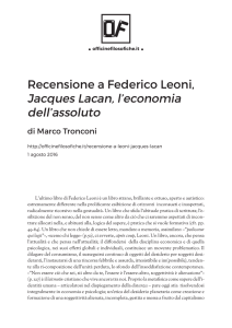 Recensione a Federico Leoni, Jacques Lacan, l`economia dell